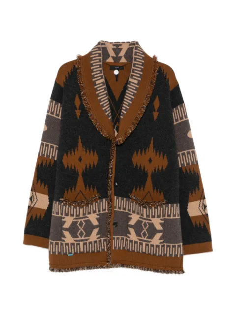 Alanui jacquard-knit fringed cardigan Grey LMHB038E26I001