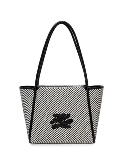 Karl Lagerfeld diagonal-stripe monogram-patch tote bag White B3W30313101