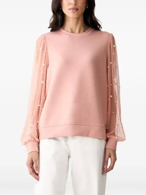 Karl Lagerfeld pearl-embellished tulle-sleeve sweatshirt Pink B3W20028506