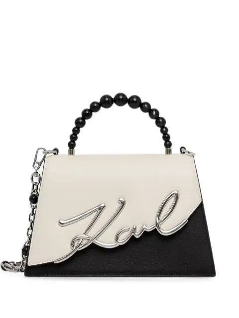Karl Lagerfeld logo-plaque beaded-handle tote bag Neutrals B3W30304998