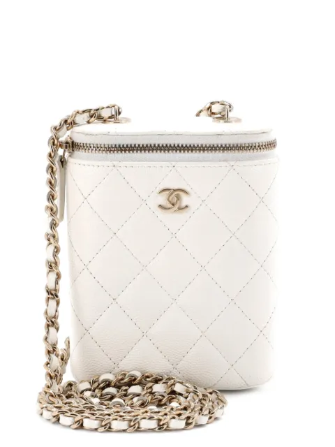 CHANEL Pre-Owned Vertical Classic Vanity Case with Chain Quilted Caviar Small shoulder bag Blue PBQ8KCU3G97P598S
