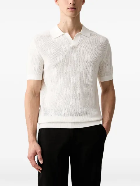 Karl Lagerfeld monogram-knit open-collar polo shirt White KL250763010