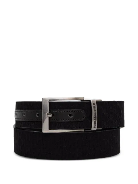 Karl Lagerfeld logo-jacquard leather-trim belt Black 805302563115