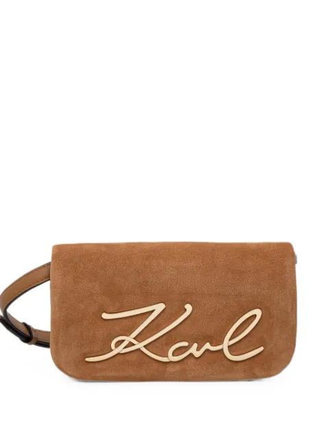 Karl Lagerfeld logo-plaque suede shoulder bag Brown B3W300161XV