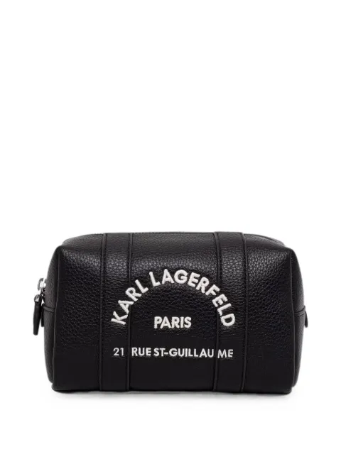 Karl Lagerfeld logo-embroidered grained-texture make up bag Black B3W32024101