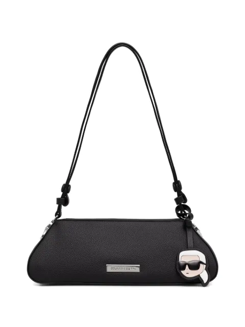 Karl Lagerfeld logo-plaque pebbled shoulder bag Black B3W30124999