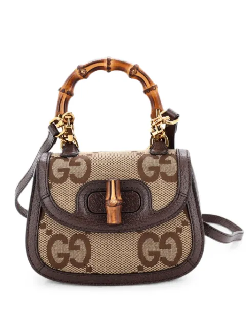 Gucci Pre-Owned Bamboo 1947 Top Handle Bag Jumbo GG Canvas Mini crossbody bag Brown ZU493SBLTL26OY6K