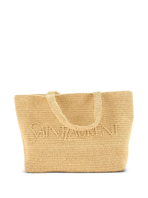Saint Laurent Pre-Owned Logo Supple Embroidered Raffia tote bag Neutrals F5GT1KS1S9GRJSZ8