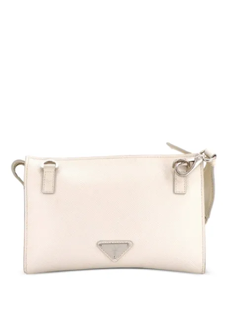 Prada Pre-Owned Triangle Logo Zip Messenger Bag Embossed Saffiano Leather Small crossbody bag White HM9BB892KMSJ1NWL
