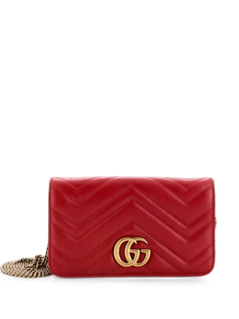 Gucci Pre-Owned GG Marmont Chain Flap Bag Matelasse Leather Mini crossbody bag Red 487AXF4LLQM7DLEU