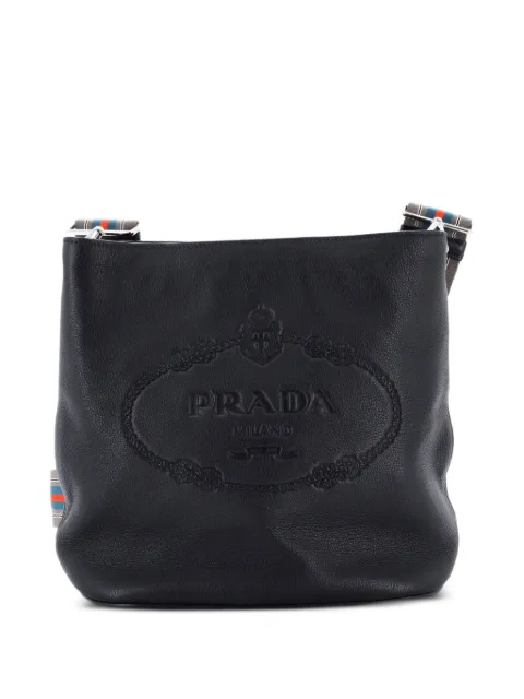 Prada Pre-Owned Logo Messenger Bag Vitello Phenix Medium bucket bag Black K8QS471WWYSV0CK2