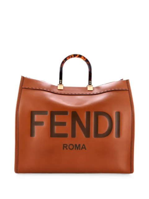 Fendi Pre-Owned Sunshine Shopper Leather Large tote bag Brown 40V4TNVTCQ80U5UJ
