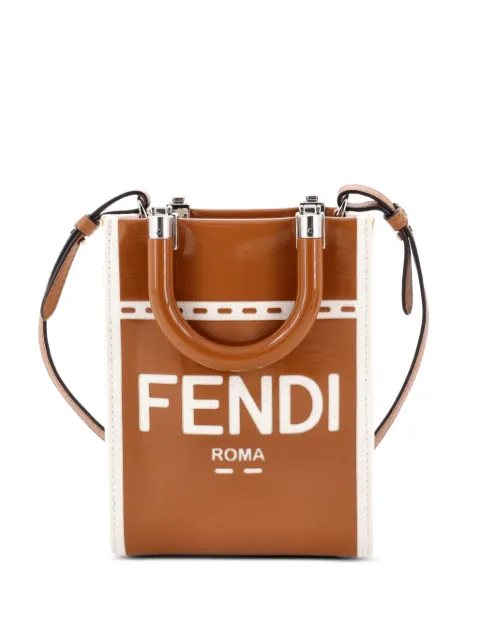 Fendi Pre-Owned Sunshine Shopper Tote Patent and Canvas Mini crossbody bag Brown BF90IUXBJCF3AOJC