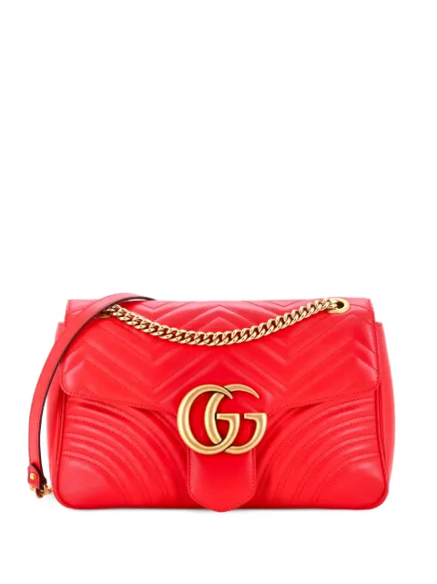 Gucci Pre-Owned GG Marmont Flap Bag Matelasse Leather Large shoulder bag Red 67DD0AZQFO5GH8ND
