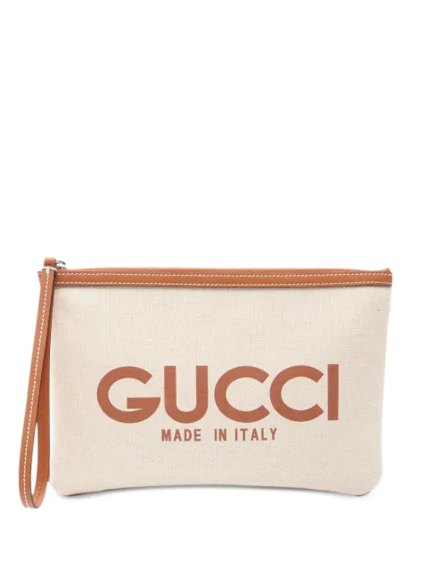 Gucci Pre-Owned 2010s logo-print leather-trim clutch bag Neutrals 1087507