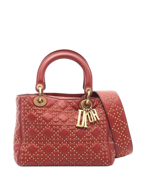 Christian Dior Pre-Owned 2010s Lady Dior two-way studded handbag Red 1089730