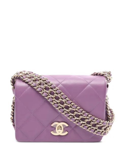 CHANEL Pre-Owned 2021 small Flap chain-strap leather shoulder bag Purple 1089716CUC5U5K0