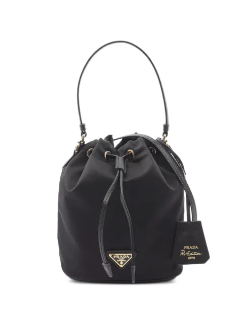 Prada Pre-Owned 2020s Re-Edition 1978 two-way leather-trims bucket bag Black 1089641