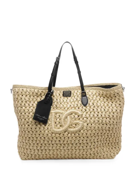 Dolce & Gabbana Atene logo-plaque raffia-effect tote bag Neutrals BM2655AO756