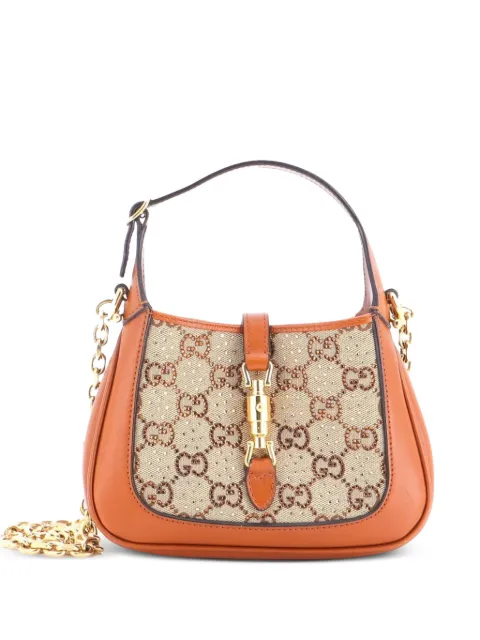 Gucci Pre-Owned Jackie 1961 Chain Crystal Embellished GG Canvas Mini hobo bag Brown J5P3OGPOWFOOKQLY