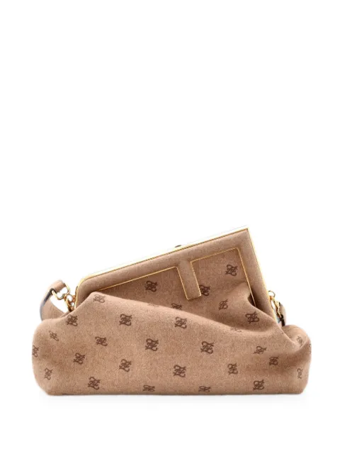 Fendi Pre-Owned First Bag FF Karligraphy Flannel Medium clutch bag Brown WEZ9EBJC27TF4NCX