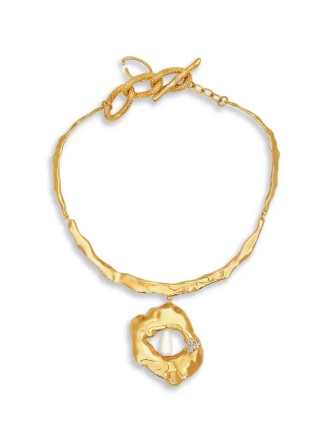Oscar de la Renta hammered pearl-pendant necklace Gold F26J808