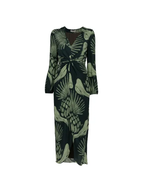 ANDRES OTALORA Nia Serena twist-detail leaf-print midi dress Green PF26049