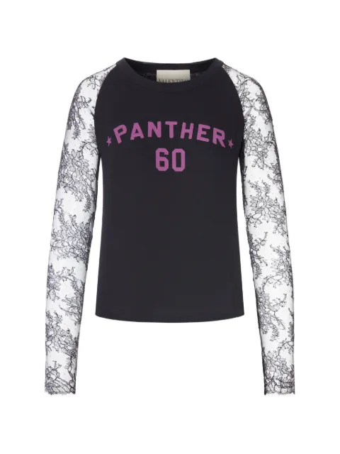 Valentino Garavani lace-sleeve graphic-print T-shirt Black 9B3MG26LAA7