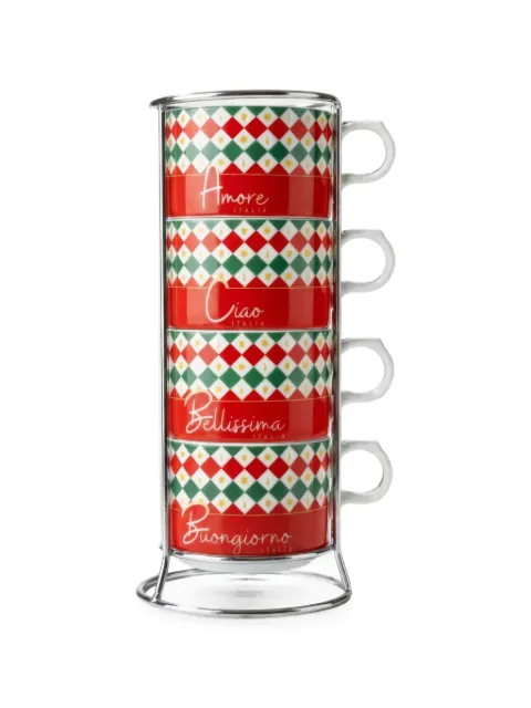 Bialetti Tricolore check-print cups (set of four) Red TRICOL04