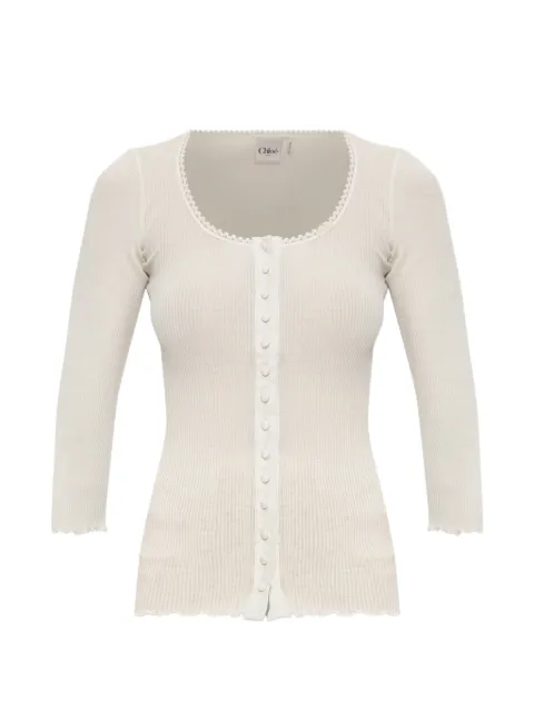 Chloé ribbed-knit scalloped-trim cotton T-shirt White CH26AJH43088