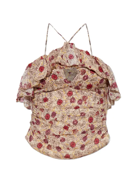 MARANT ÉTOILE Djimia ruffled floral-print top Neutrals HT0900FAD3J03E