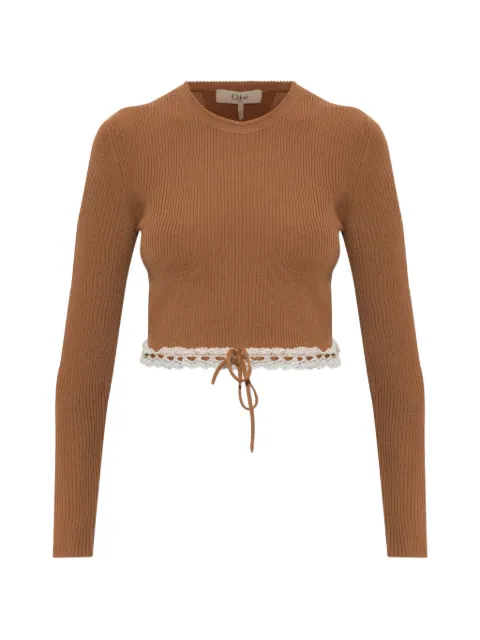 Chloé lace-trimmed ribbed-knit sweater Brown CH26AMP11600