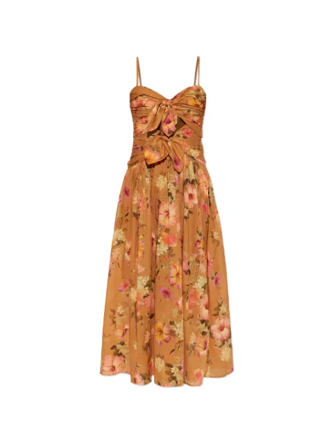 ZIMMERMANN Mahon floral-print tie-detail midi dress Neutrals 9039DSS2630