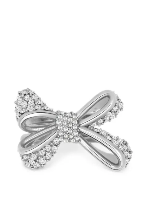 Oscar de la Renta Bow crystal-embellished ring Silver F26J6032