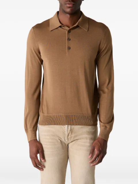 TOM FORD fine-gauge long-sleeve polo shirt Brown KPL053YMW103EIZ