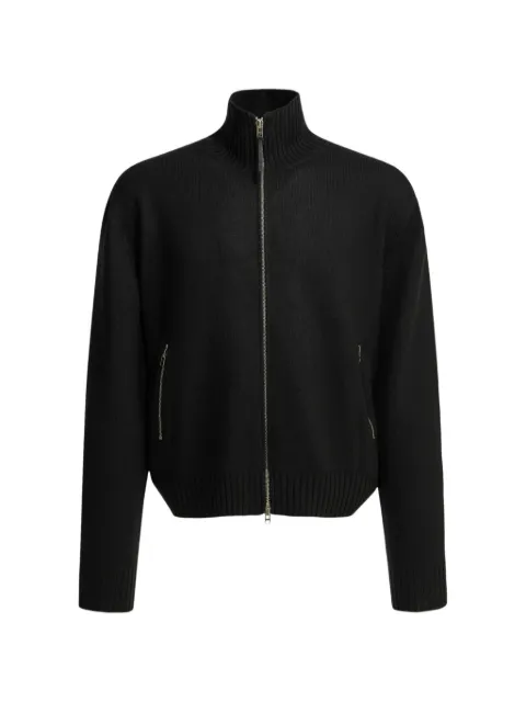 TOM FORD leather-patch zip-up cardigan Black KZL027YMW152