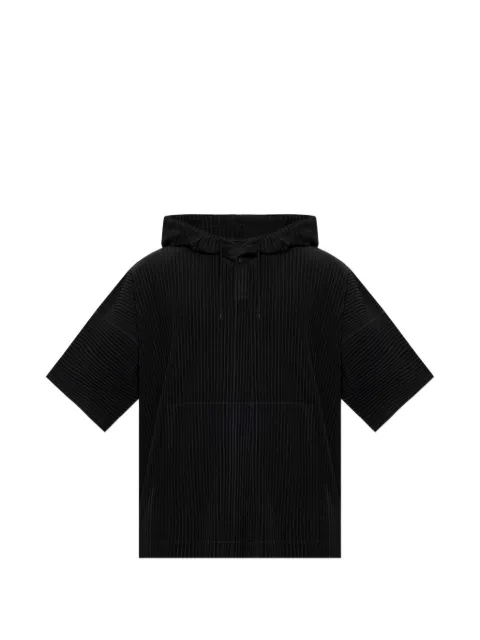 Homme Plissé Issey Miyake pleated short-sleeve hoodie Black HP66JK063