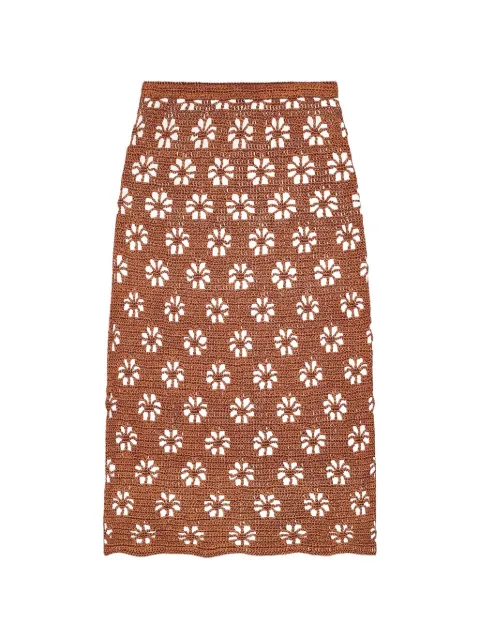 Calle Del Mar floral-crochet straight midi skirt Brown CDMCS220