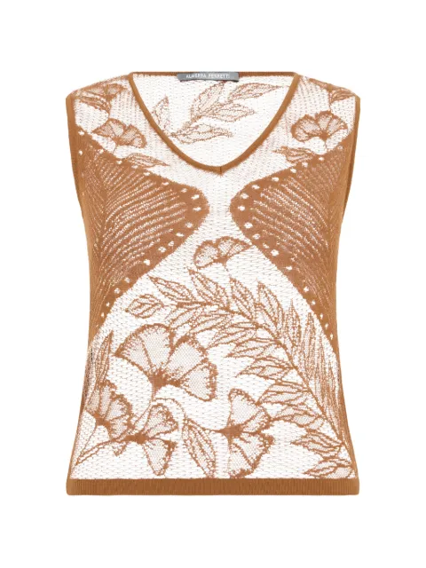 Alberta Ferretti floral-lace V-neck top Neutrals A08860104