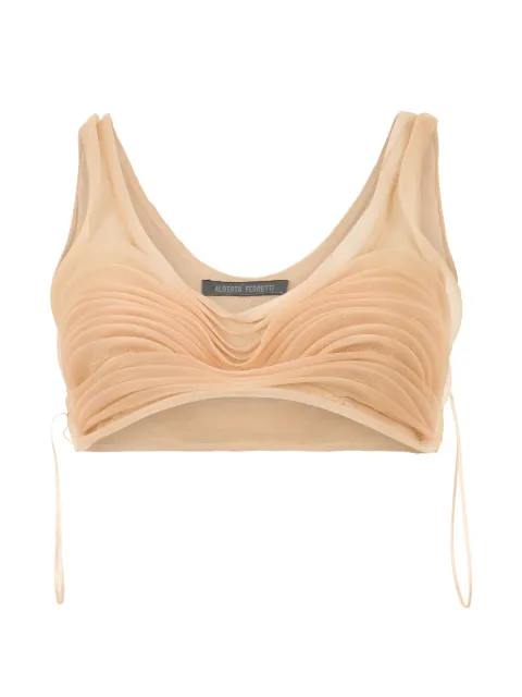 Alberta Ferretti gathered silk top Neutrals A14020154