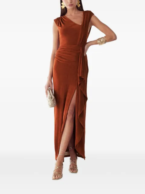 BWLDR ruched asymmetric maxi dress Brown BW03404
