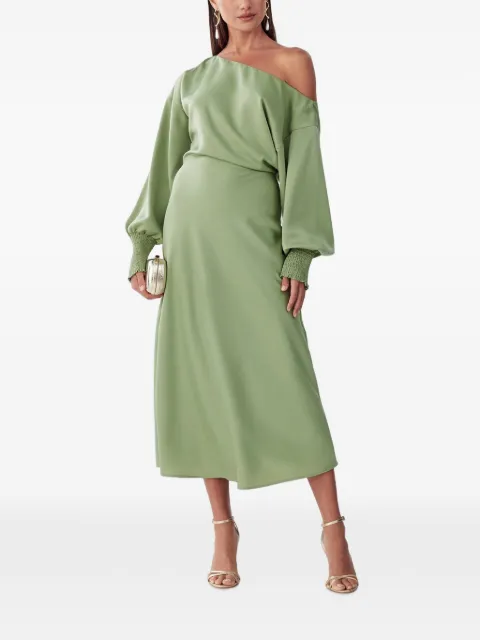 WILLA Diara one-shoulder midi dress Green WI01962
