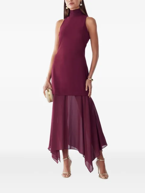 ST MRLO Oro high-neck handkerchief-hem midi dress Red MR02225