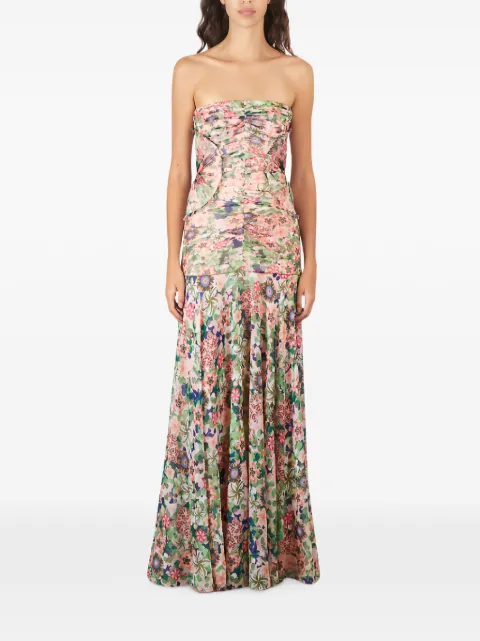 Saloni Kristie floral-print strapless maxi dress Pink 112761371859