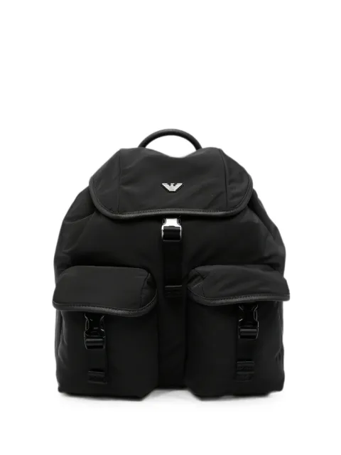 Emporio Armani logo-plaque buckled backpack Black EM004503AF28784