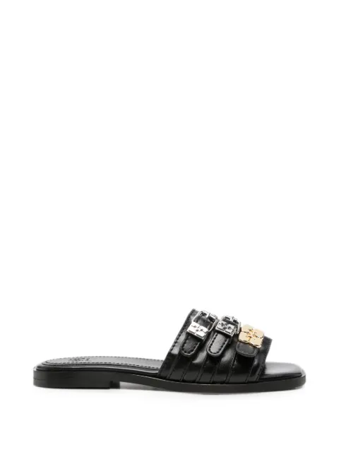 GANNI buckle-detail leather slides Black D1020003