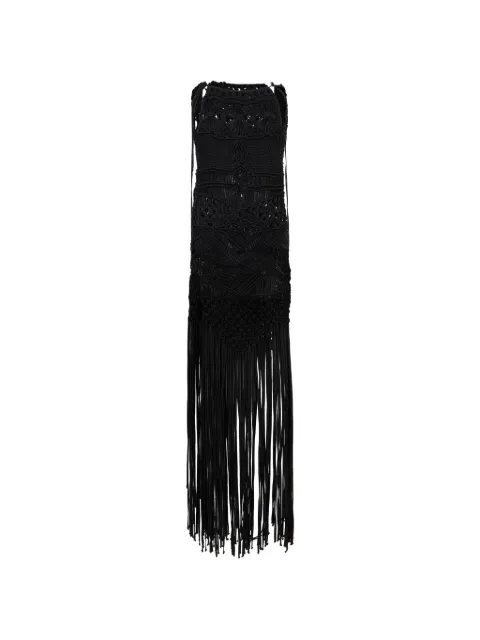 Alberta Ferretti fringe-detail macramé dress Black A04820105