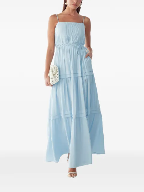 ST MRLO pintuck-detail tiered midi dress Blue MR02223