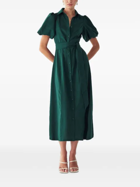 WILLA belted puff-sleeve midi dress Green WI0901