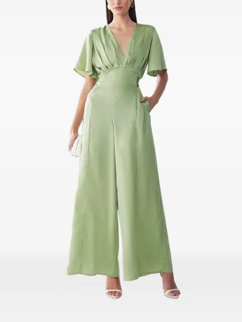 WILLA satin-finish pleated jumpsuit Green WI02252